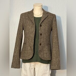 Women's Theory Brown Tweed Wool 3 Button Blazer Size 4